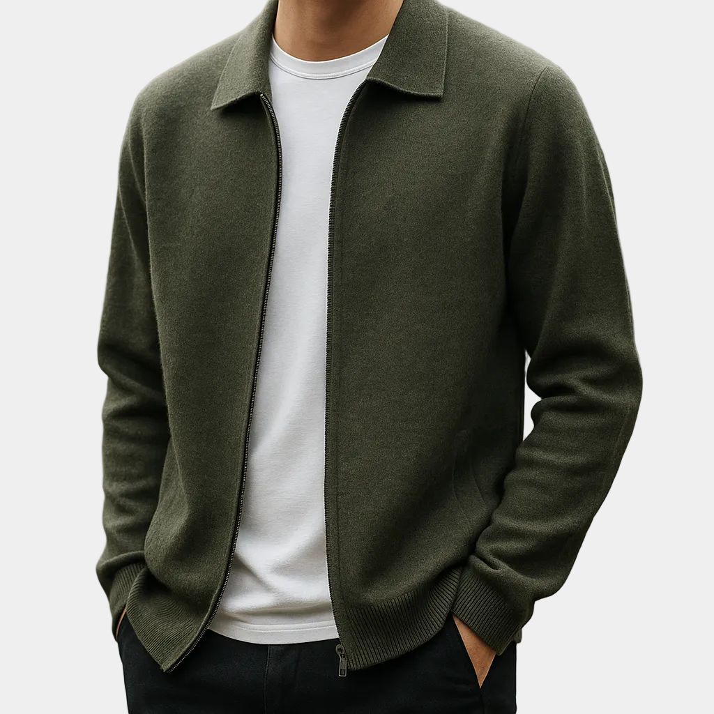 Cardigan homme zippé col chemise
