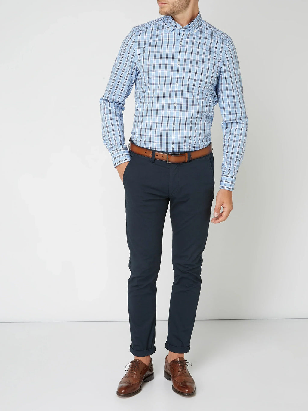 Chemise à carreaux boutonnée pour homme