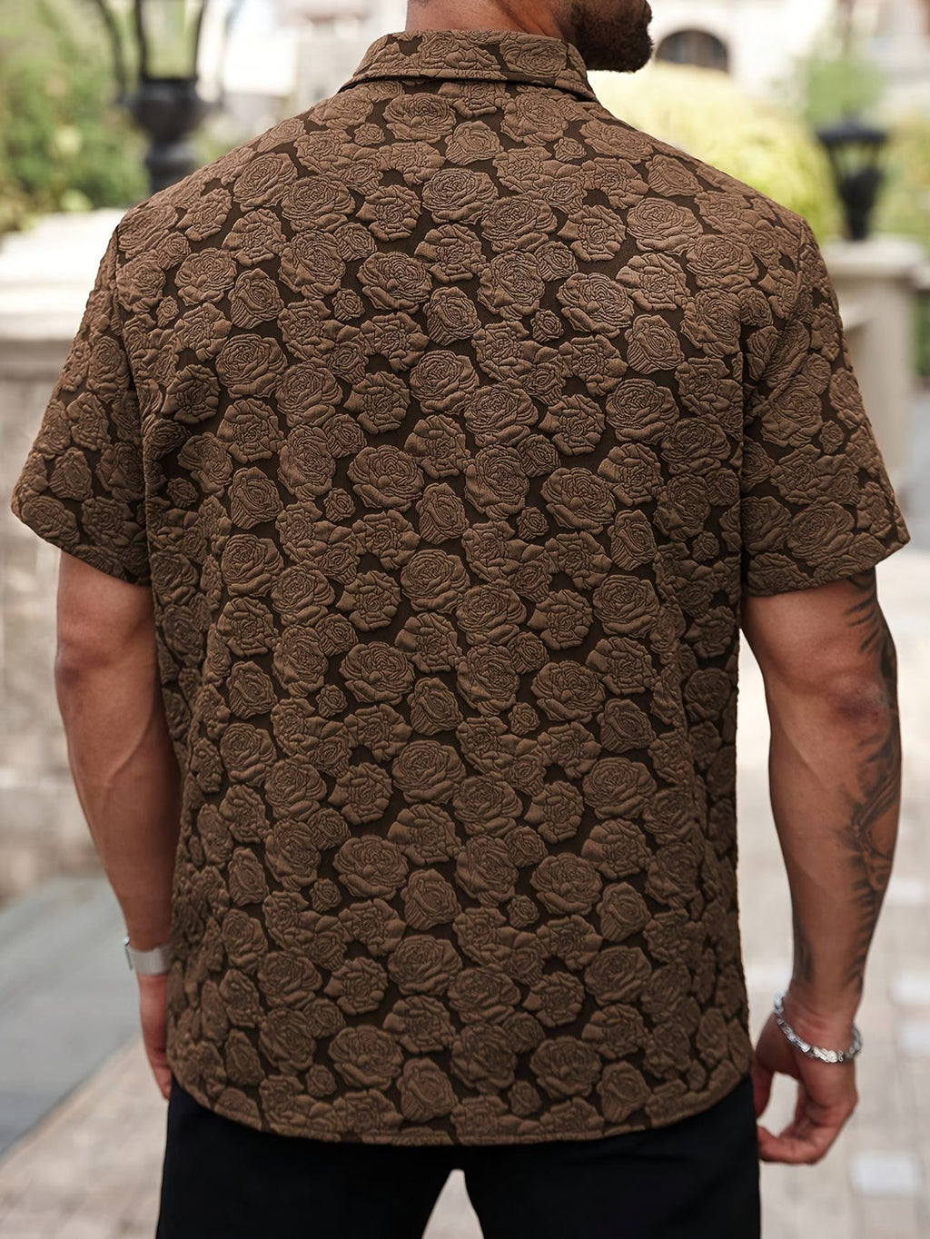 Chemise à Manches Courtes Fleurie Texturée pour Hommes