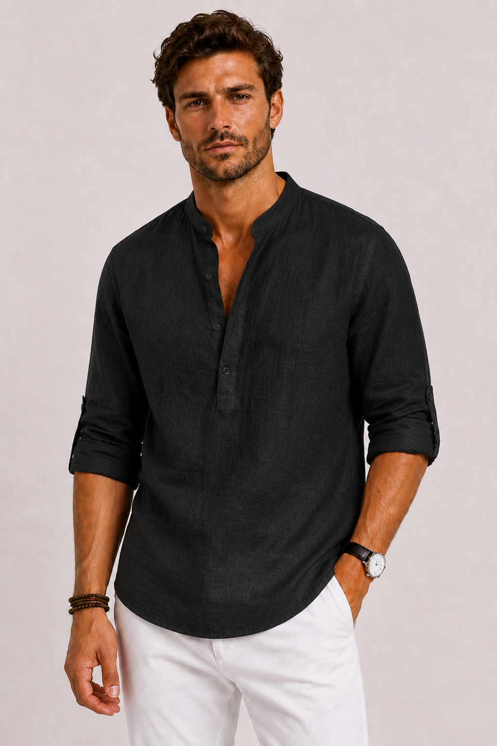 Chemise en lin pour homme - Noir