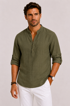Chemise en lin pour homme - Vert militaire