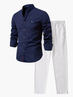 Ensemble de chemise à col mandarin et pantalon