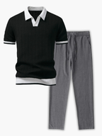 Ensemble homme polo texturé contrasté