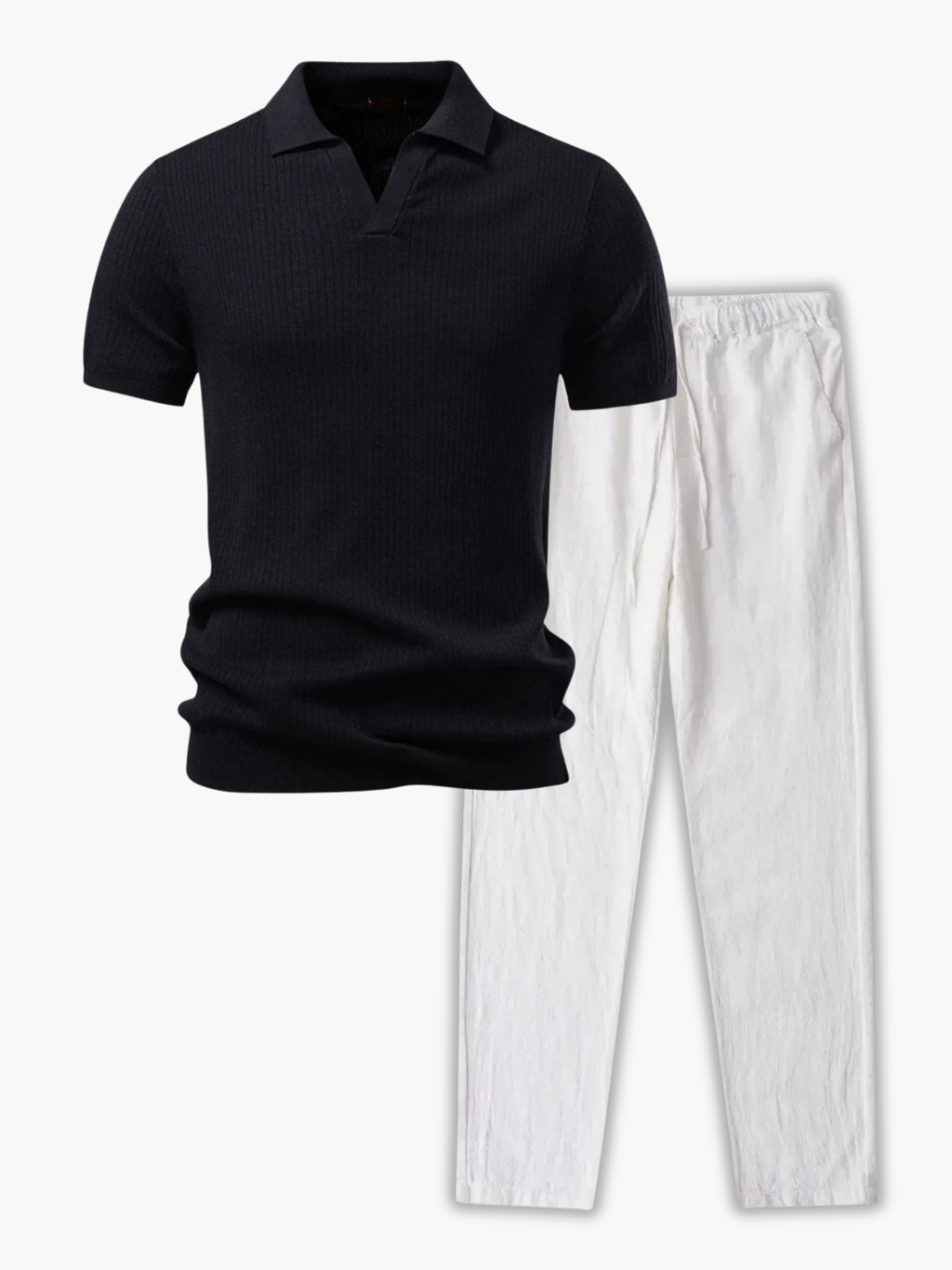 Ensemble Polo à Côtes et Pantalon à Cordon