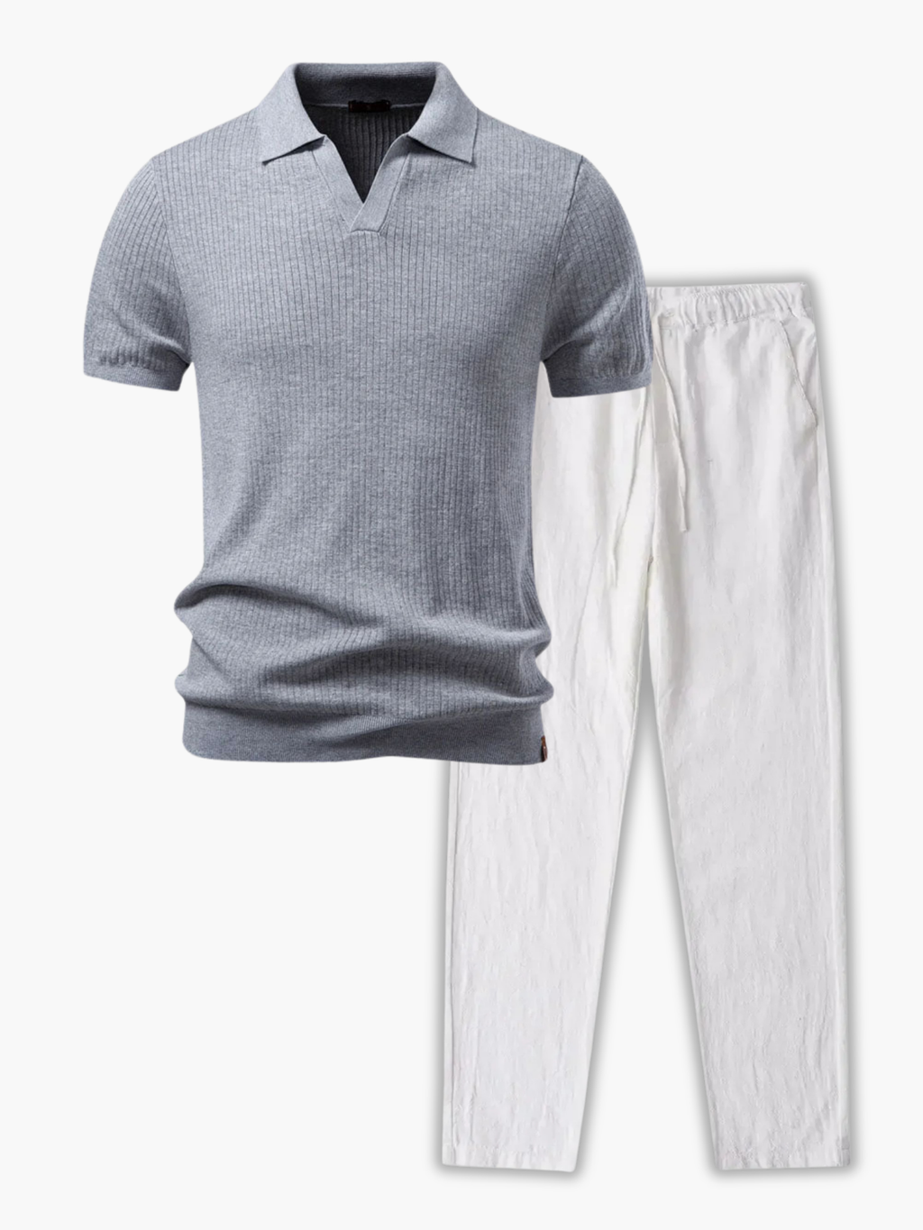 Ensemble Polo à Côtes et Pantalon à Cordon