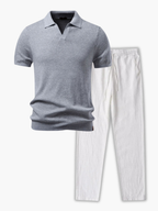 Ensemble Polo à Côtes et Pantalon à Cordon