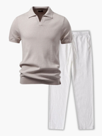 Ensemble Polo à Côtes et Pantalon à Cordon