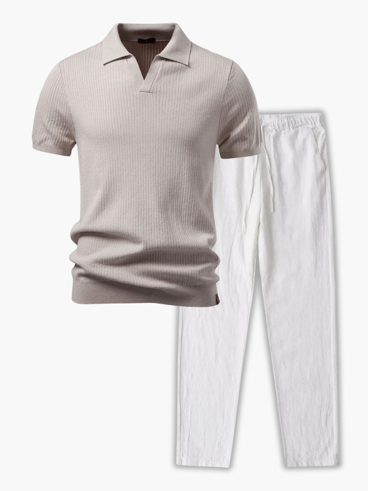 Ensemble Polo à Côtes et Pantalon à Cordon