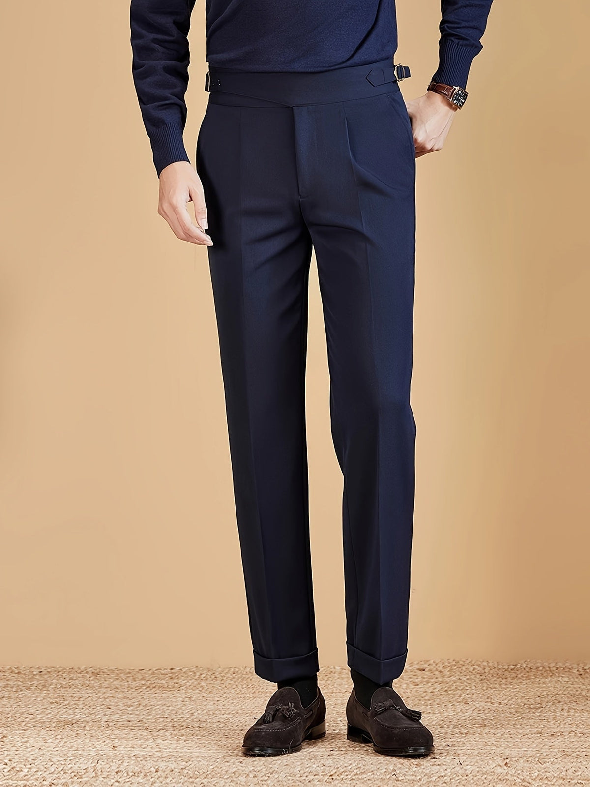 Pantalon droit à plis pour homme