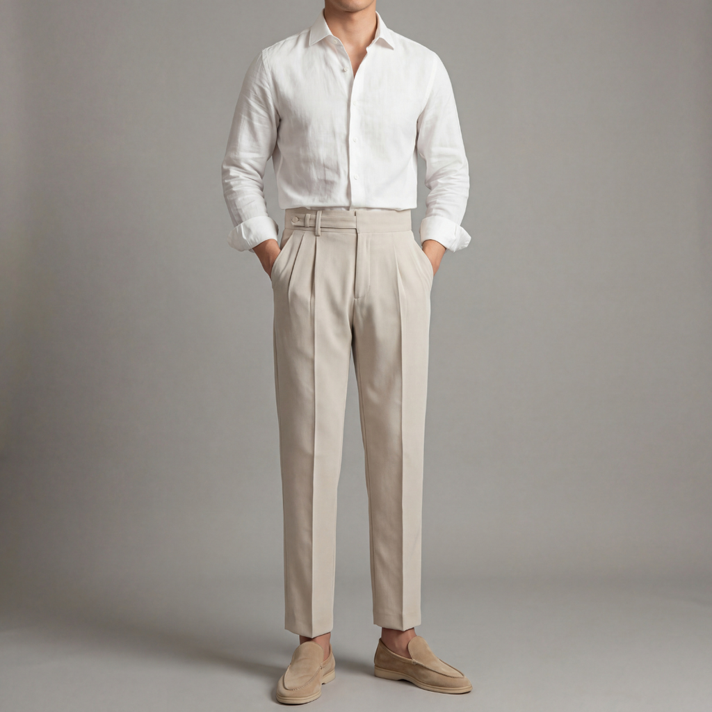Pantalon homme à plis ajustables
