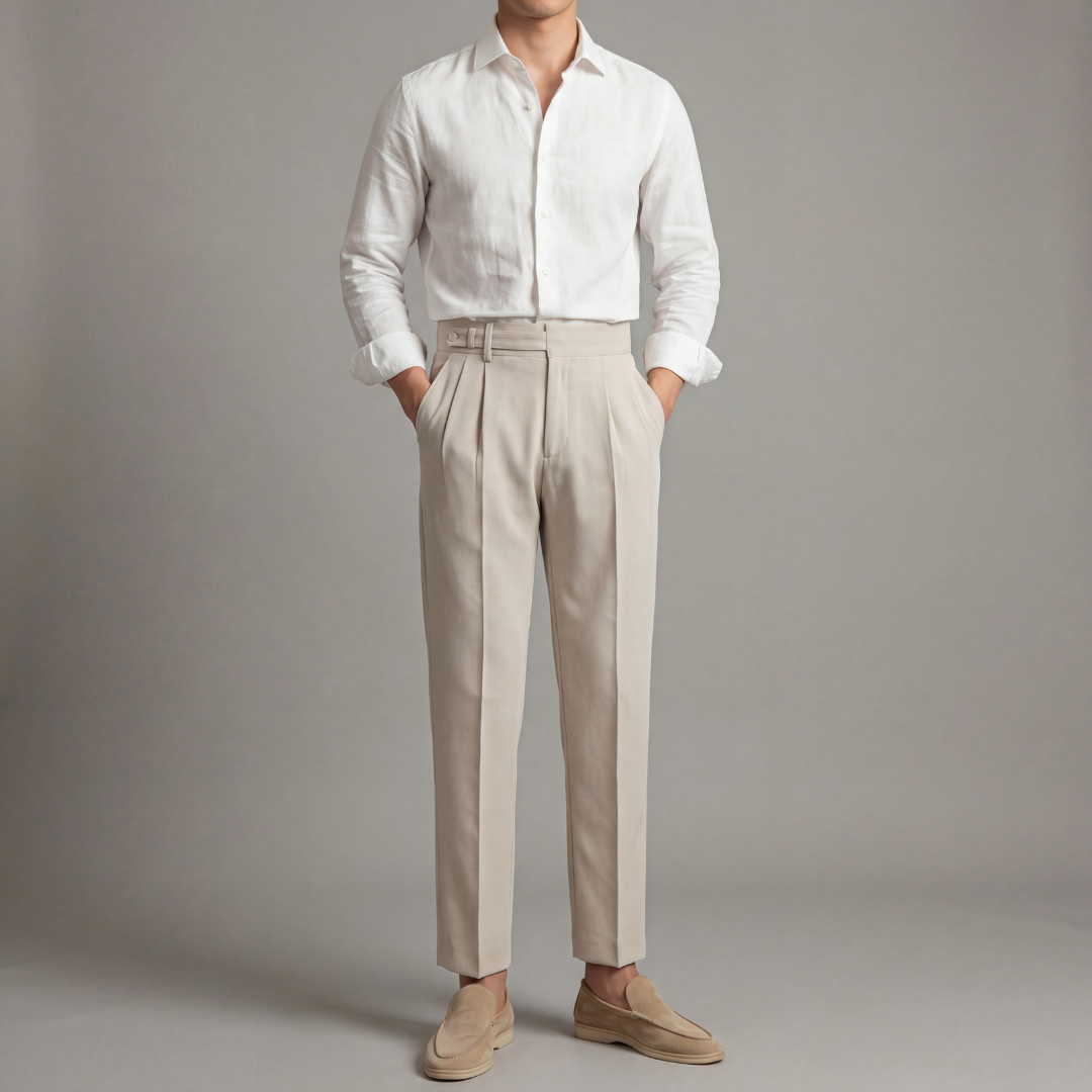 Pantalon homme à plis ajustables