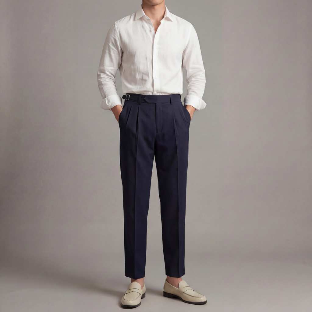 Pantalon homme à plis ajustables