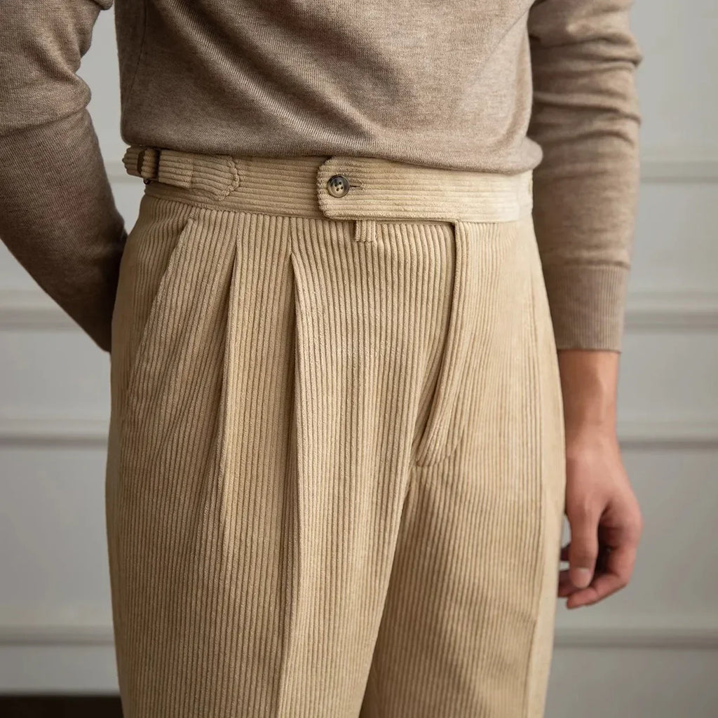 Pantalon homme plissé en velours côtelé