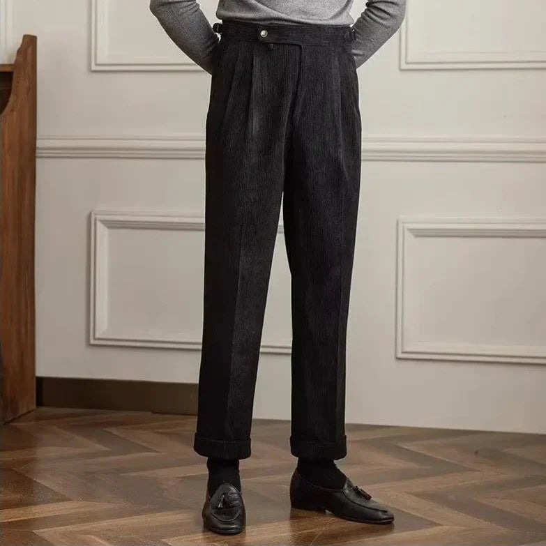 Pantalon homme plissé en velours côtelé