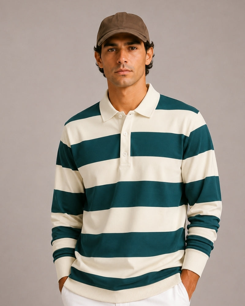 Polo homme rayé manches longues