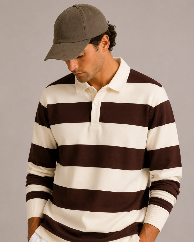 Polo homme rayé manches longues