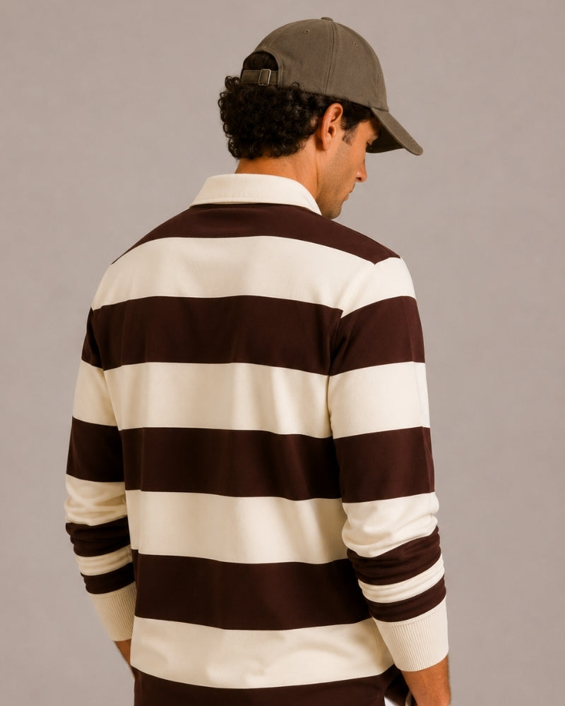 Polo homme rayé manches longues