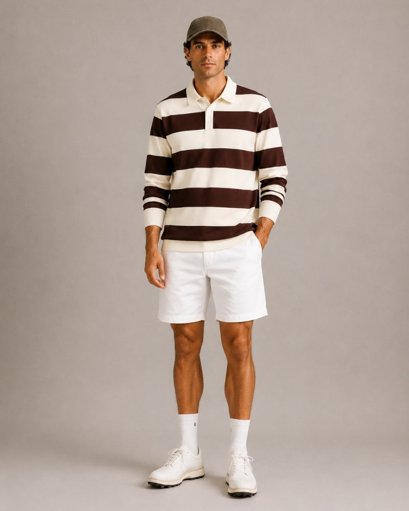 Polo homme rayé manches longues