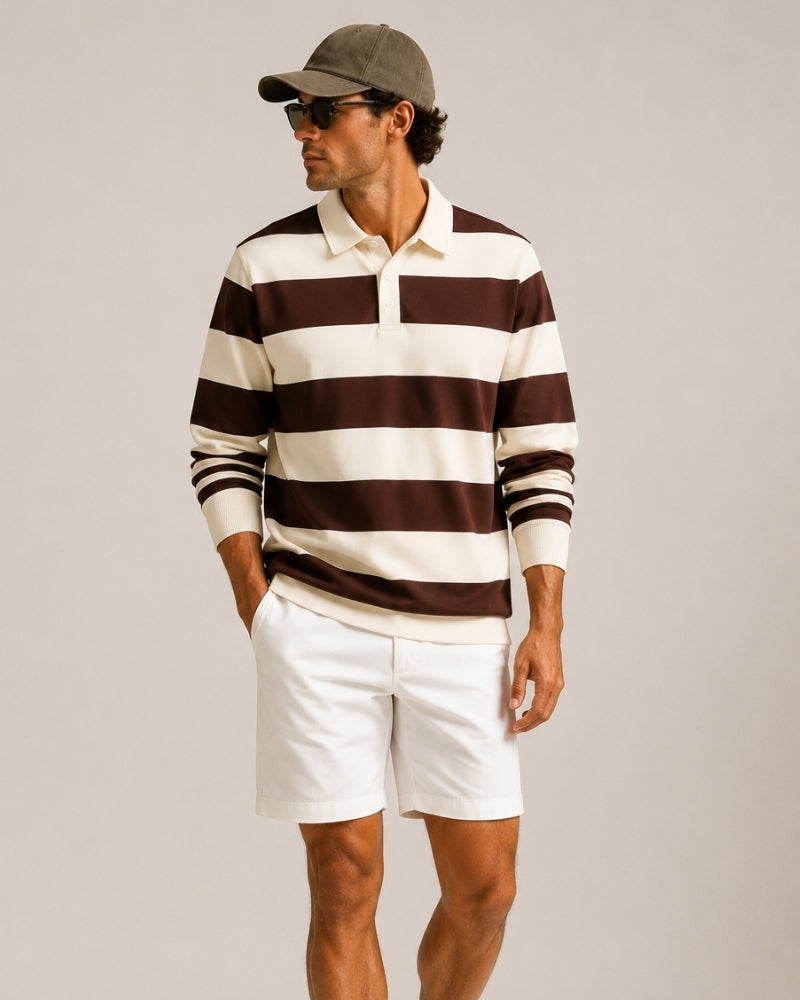 Polo homme rayé manches longues