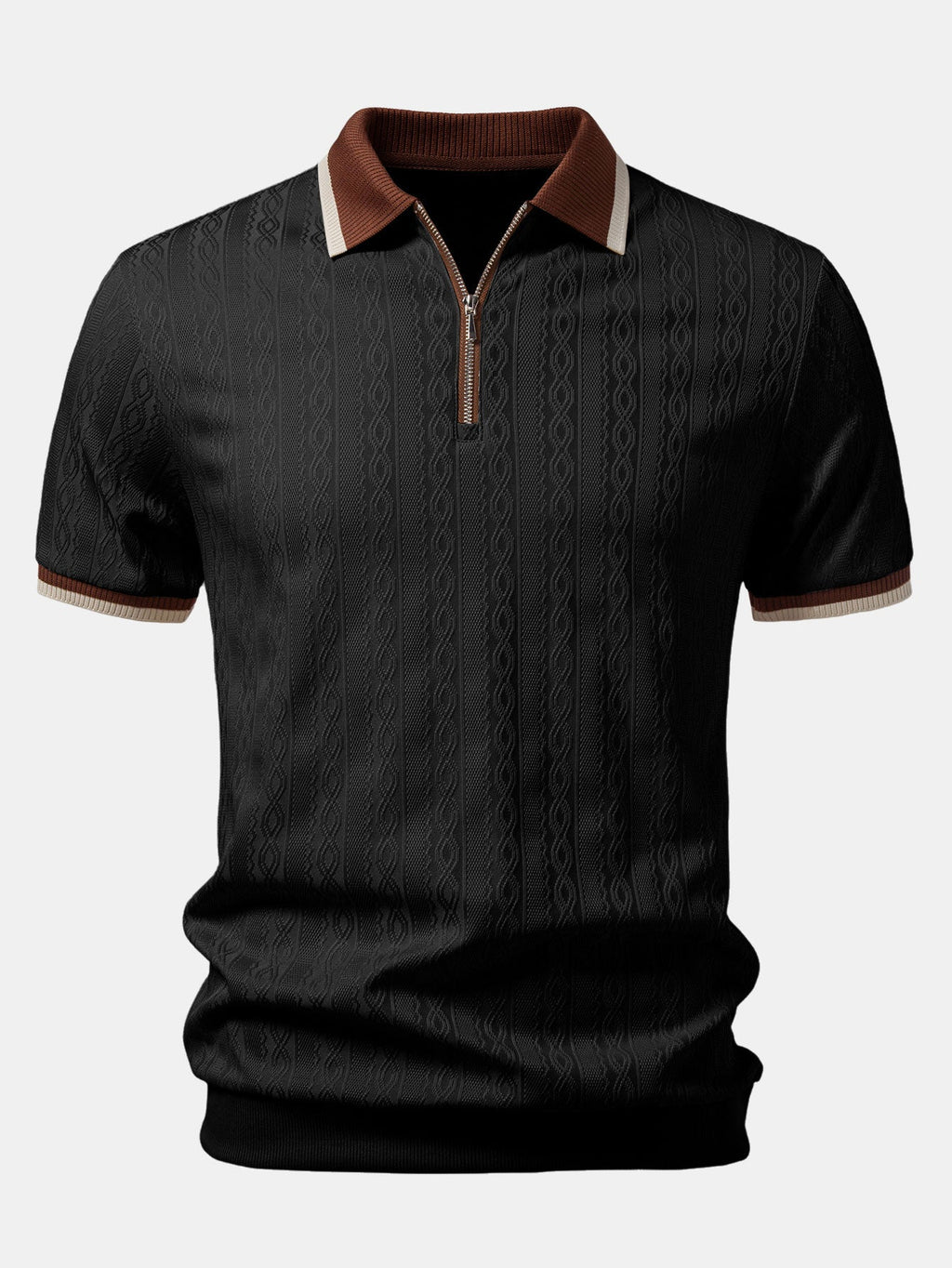 Polo homme texturé à col zippé contrasté
