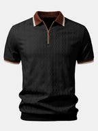 Polo homme texturé à col zippé contrasté