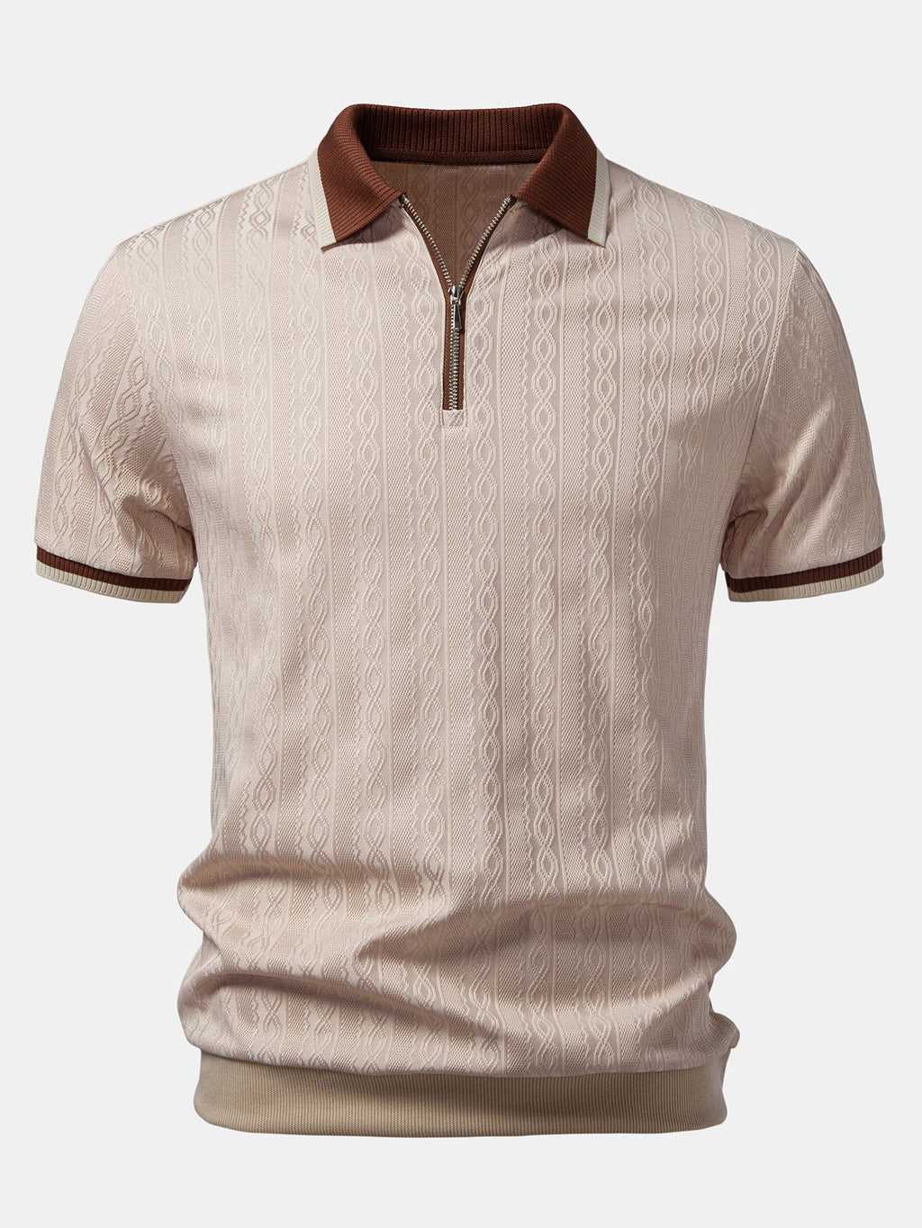 Polo homme texturé à col zippé contrasté