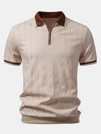 Polo homme texturé à col zippé contrasté