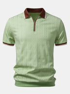 Polo homme texturé à col zippé contrasté