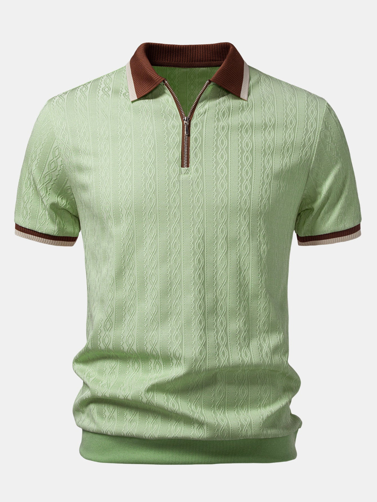 Polo homme texturé à col zippé contrasté
