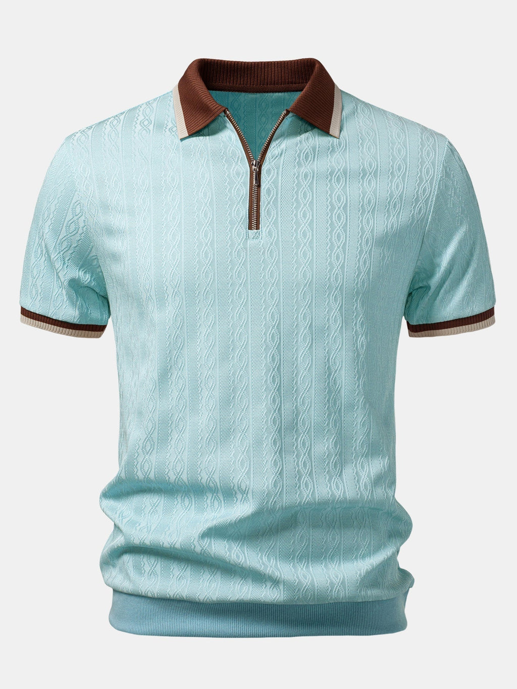Polo homme texturé à col zippé contrasté