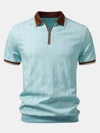 Polo homme texturé à col zippé contrasté