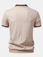 Polo homme texturé à col zippé contrasté