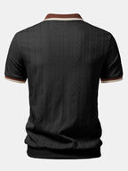 Polo homme texturé à col zippé contrasté