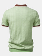 Polo homme texturé à col zippé contrasté