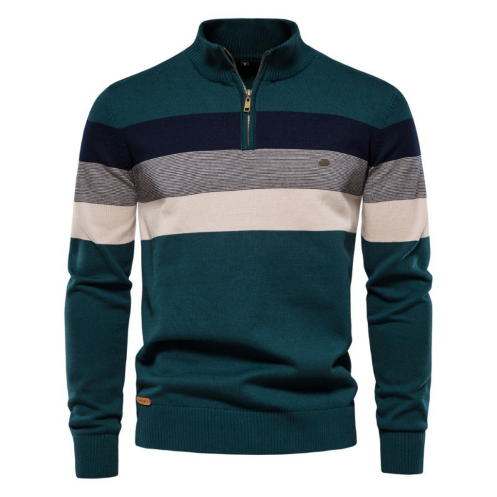 Pull homme à col zippé rayé
