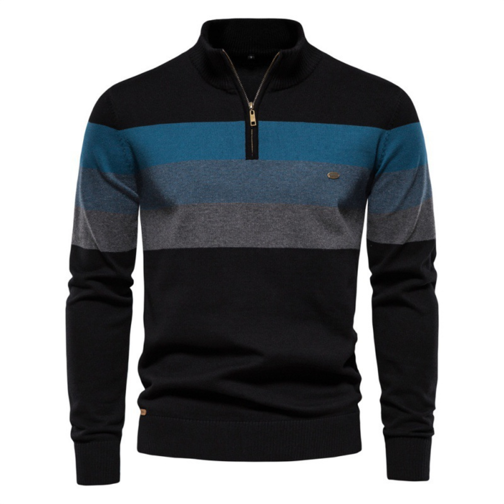 Pull homme à col zippé rayé