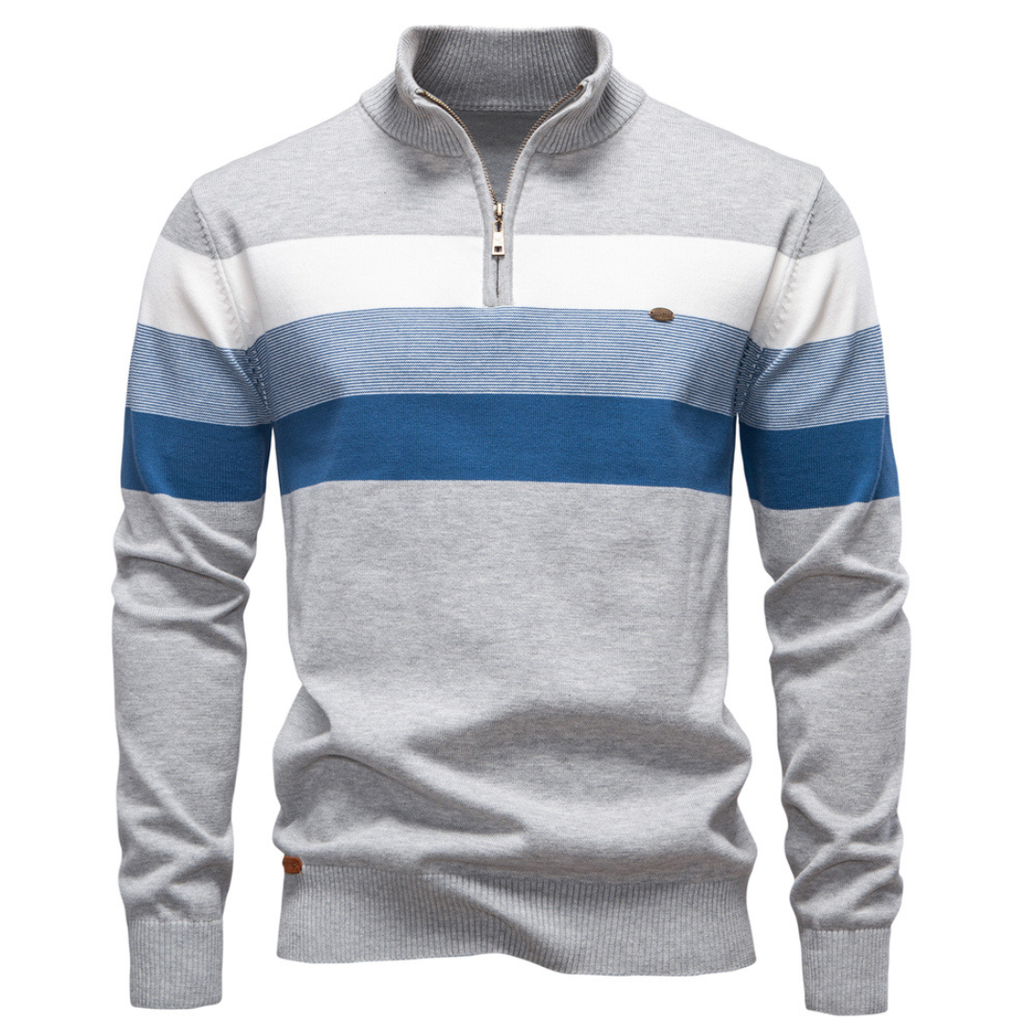 Pull homme à col zippé rayé