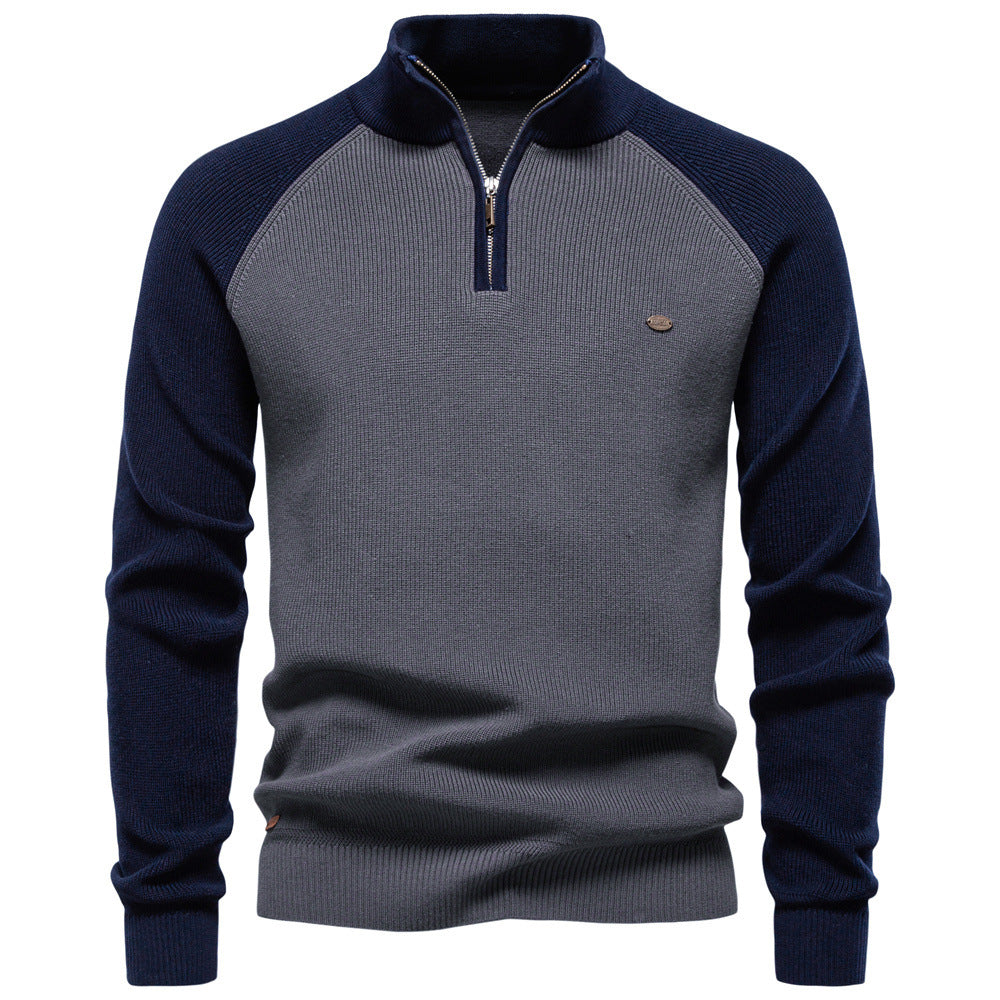 Pull homme bicolore demi-zip