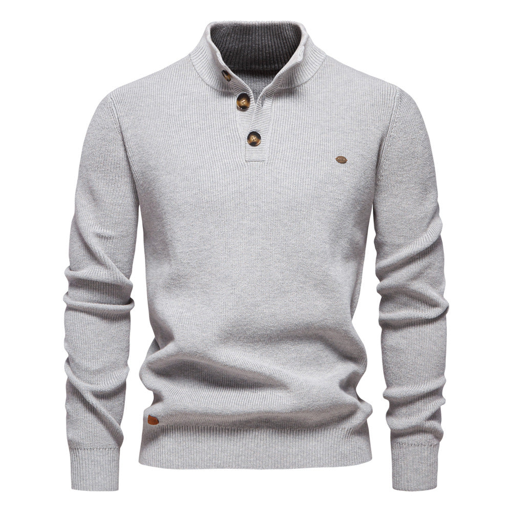 Pull homme boutonné col montant