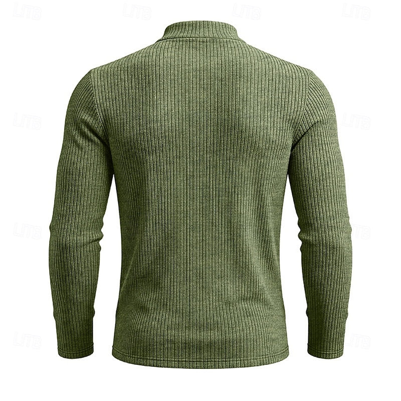 Pull homme côtelé à col montant