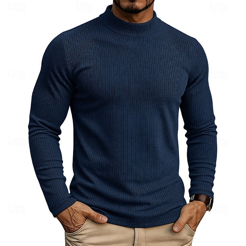 Pull homme côtelé à col montant