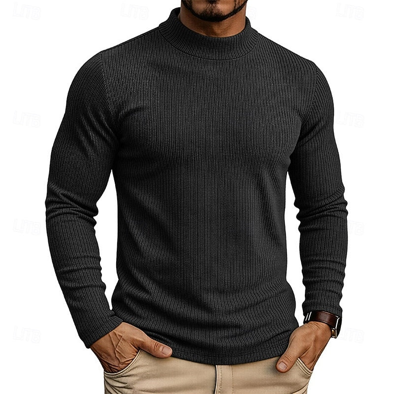 Pull homme côtelé à col montant