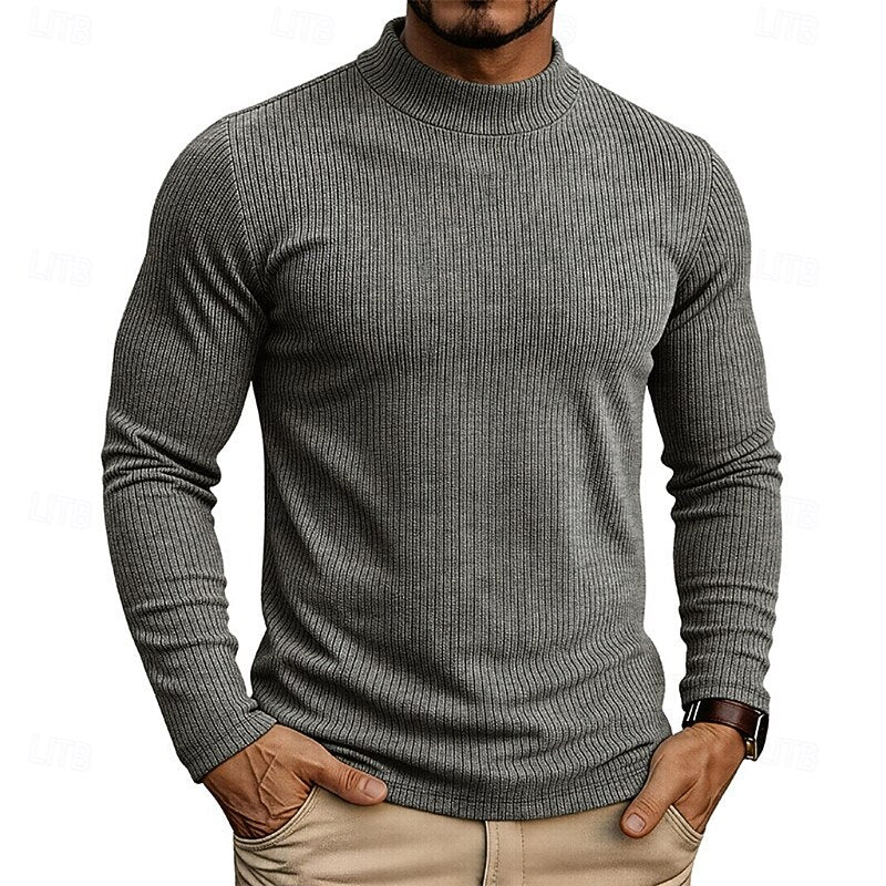 Pull homme côtelé à col montant