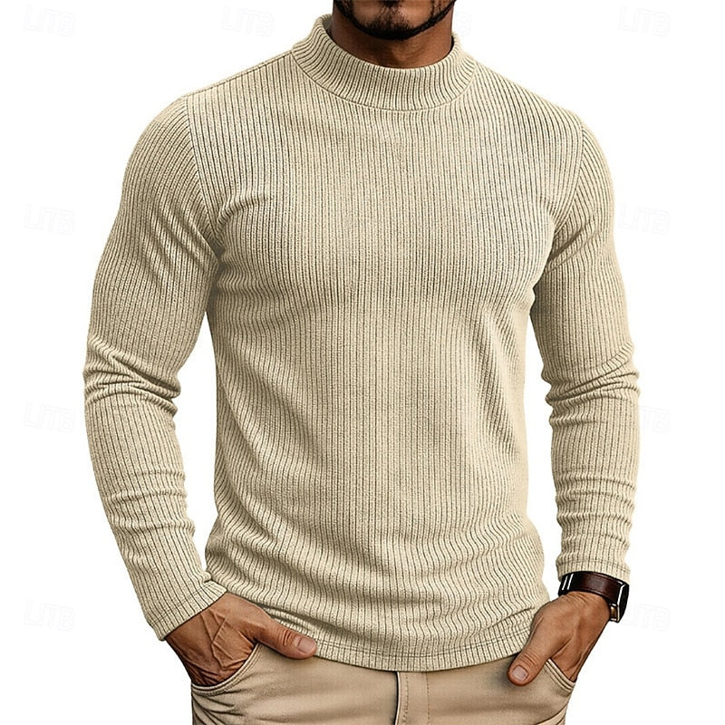 Pull homme côtelé à col montant