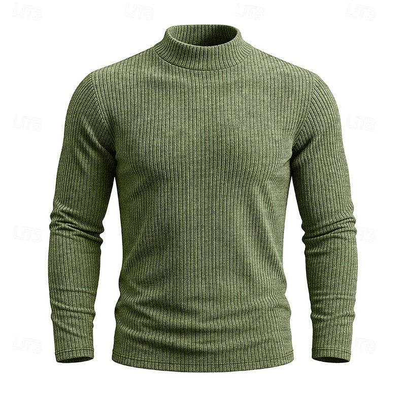 Pull homme côtelé à col montant