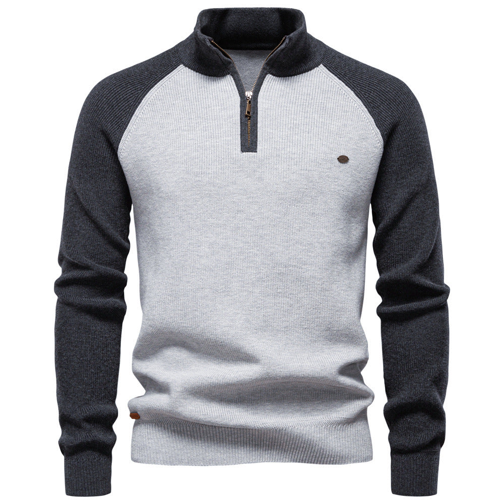 Pull homme demi-zip bicolore