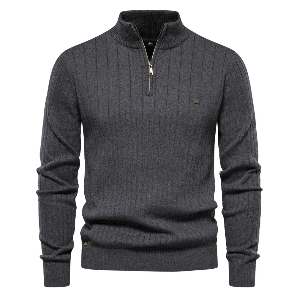 Pull homme demi-zip côtelé
