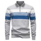 Pull homme rayé col zippé