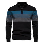 Pull homme rayé col zippé