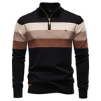 Pull homme rayé col zippé